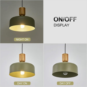 Modern Nordic Round Metal and Wood Pendant Lamp