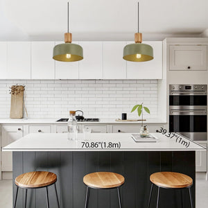 Modern Nordic Round Metal and Wood Pendant Lamp