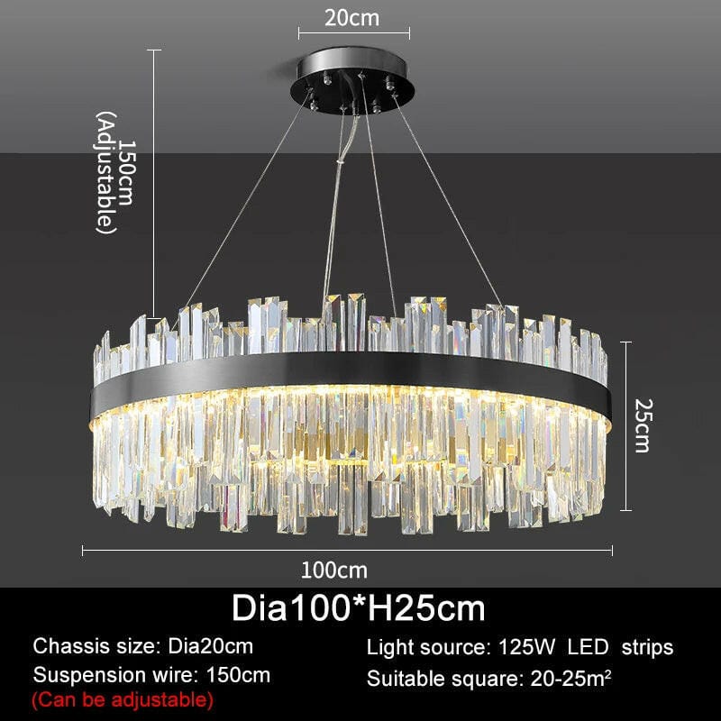 Munire Mae - Luxury Round Crystal Chandelier Compatible with Living Room