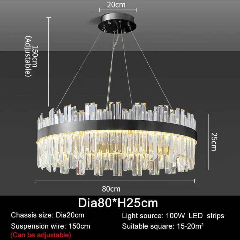 Munire Mae - Luxury Round Crystal Chandelier Compatible with Living Room