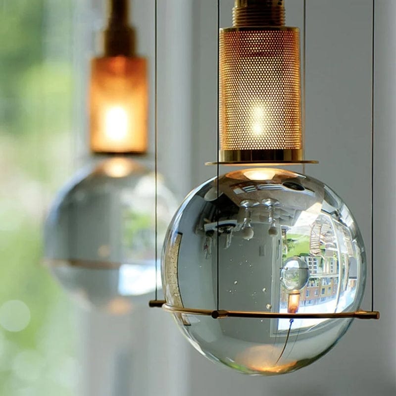 Opal Round Glass Sphere Midcentury Pendant Light