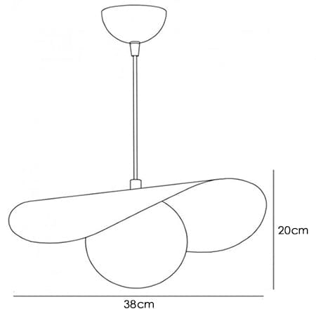Black and white line drawing of a modern pendant light fixture with dimension labels showing 38cm width, 20cm height, and a 30cm drop, on a white background.