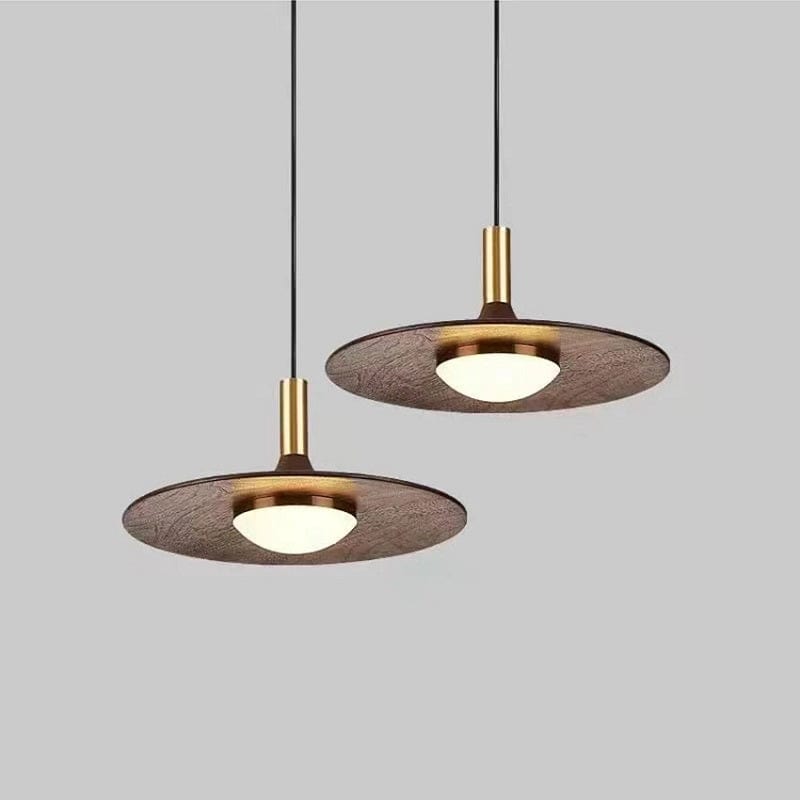 Petrica - Walnut Brass Pendant Lamp with Wooden Shade