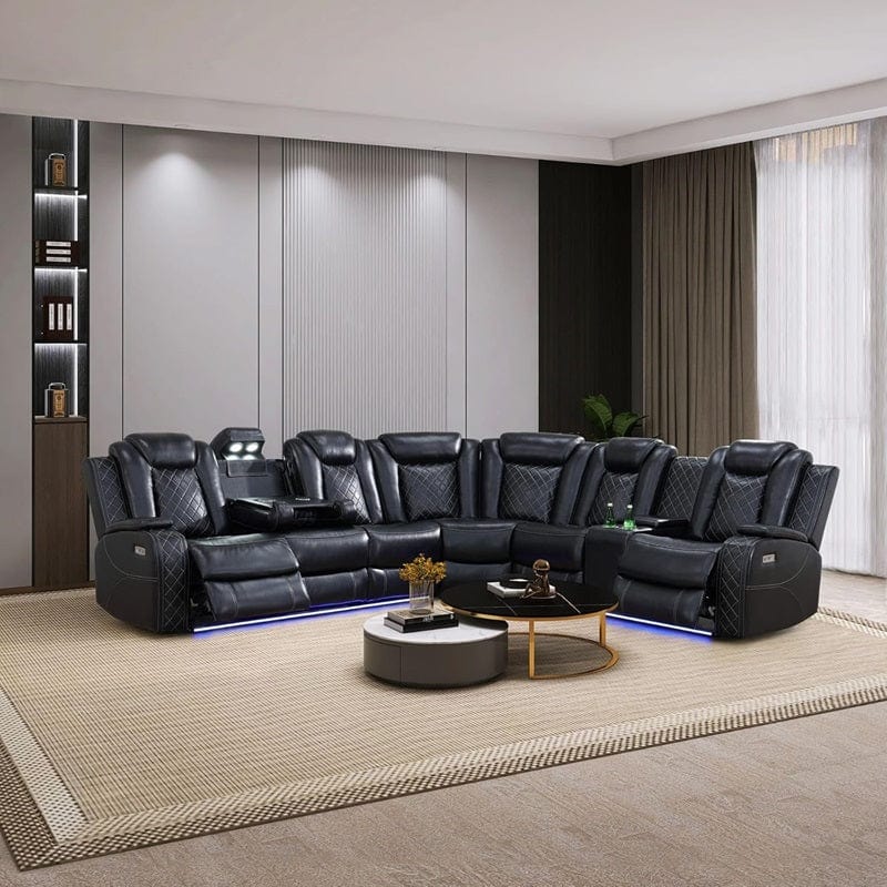 Power Reclining Leather Sectional Sofa with LED
