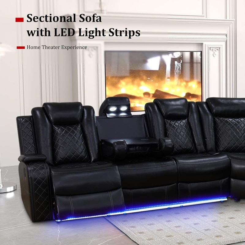 Power Reclining Leather Sectional Sofa with LED