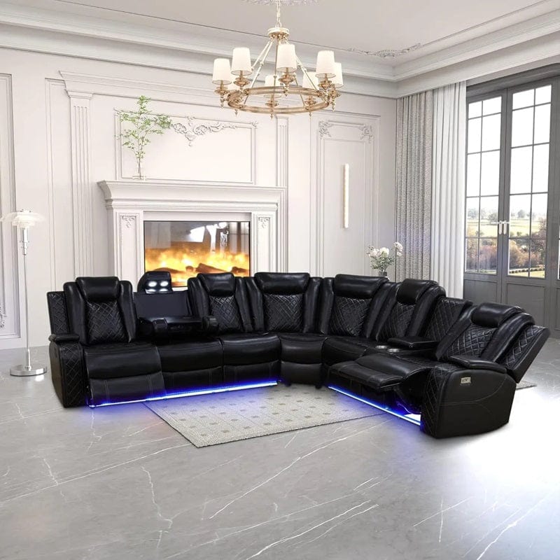 Power Reclining Leather Sectional Sofa with LED