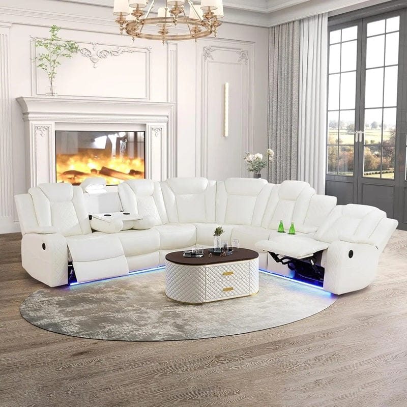 Power Reclining Leather Sectional Sofa with LED