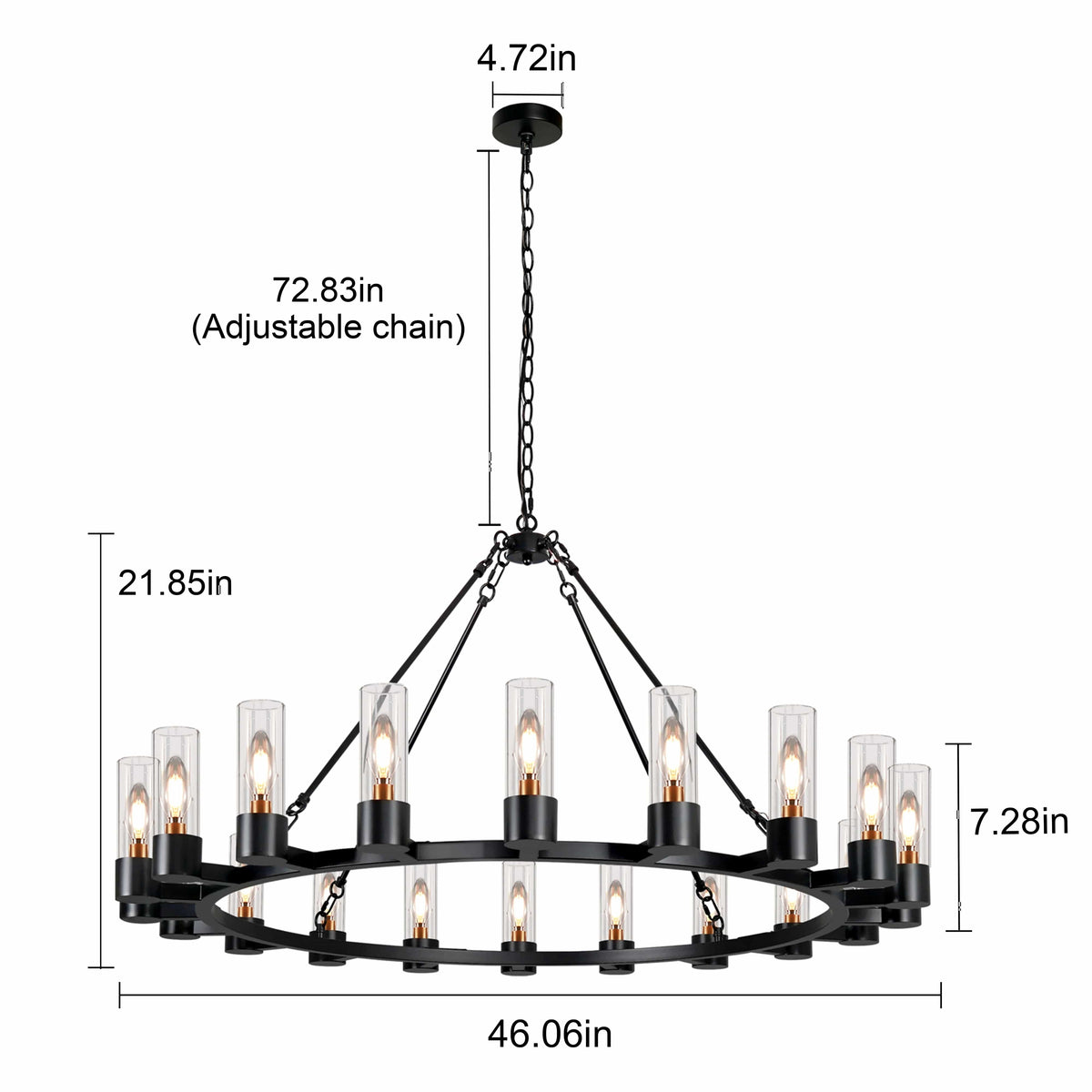Raven - Black Wagon Wheel Chandelier with Glass Shades