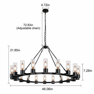 Raven - Black Wagon Wheel Chandelier with Glass Shades