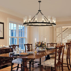 Raven - Black Wagon Wheel Chandelier with Glass Shades