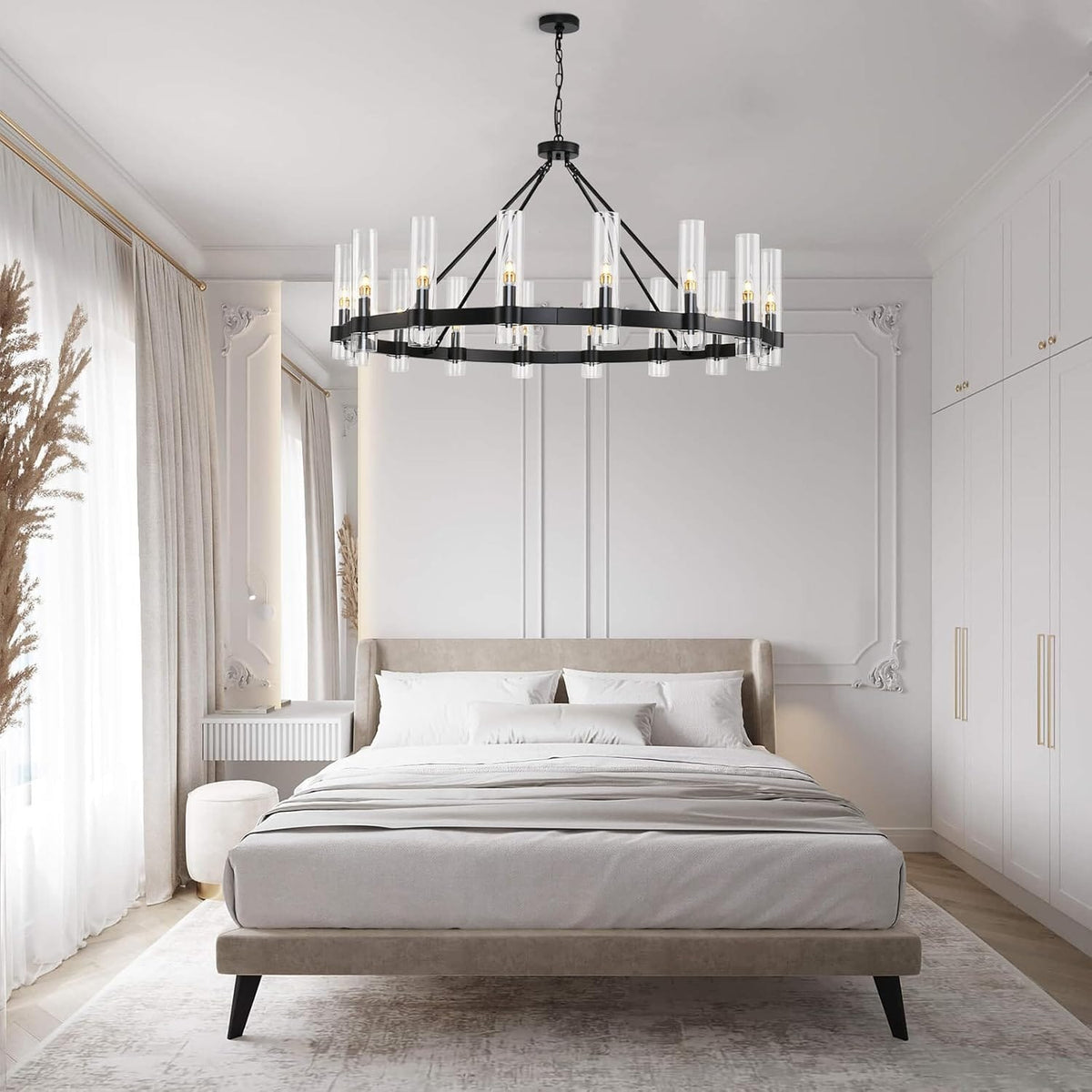 Raven - Black Wagon Wheel Chandelier with Glass Shades