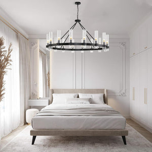 Raven - Black Wagon Wheel Chandelier with Glass Shades