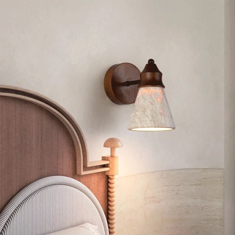 Renwick Yellow Travertine LED Wall Sconce for Bedroom Decor