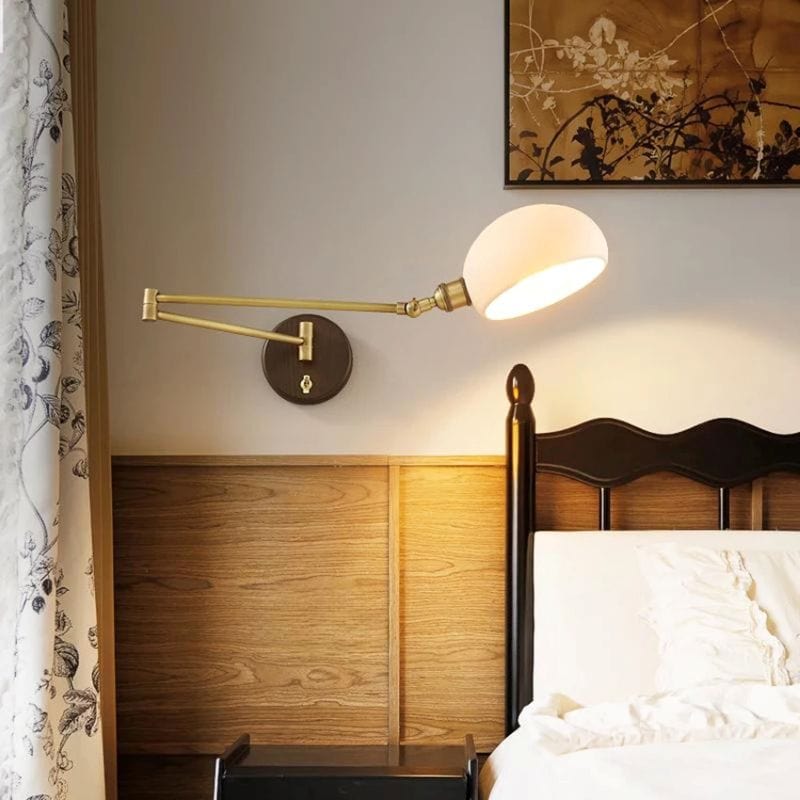 Retro Full Copper Wall Lamp-Rotatable Ceramic and Solid Wood Design