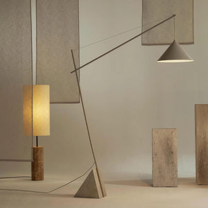 Reyna Reading Lamp with Travertine Base, Light Beige