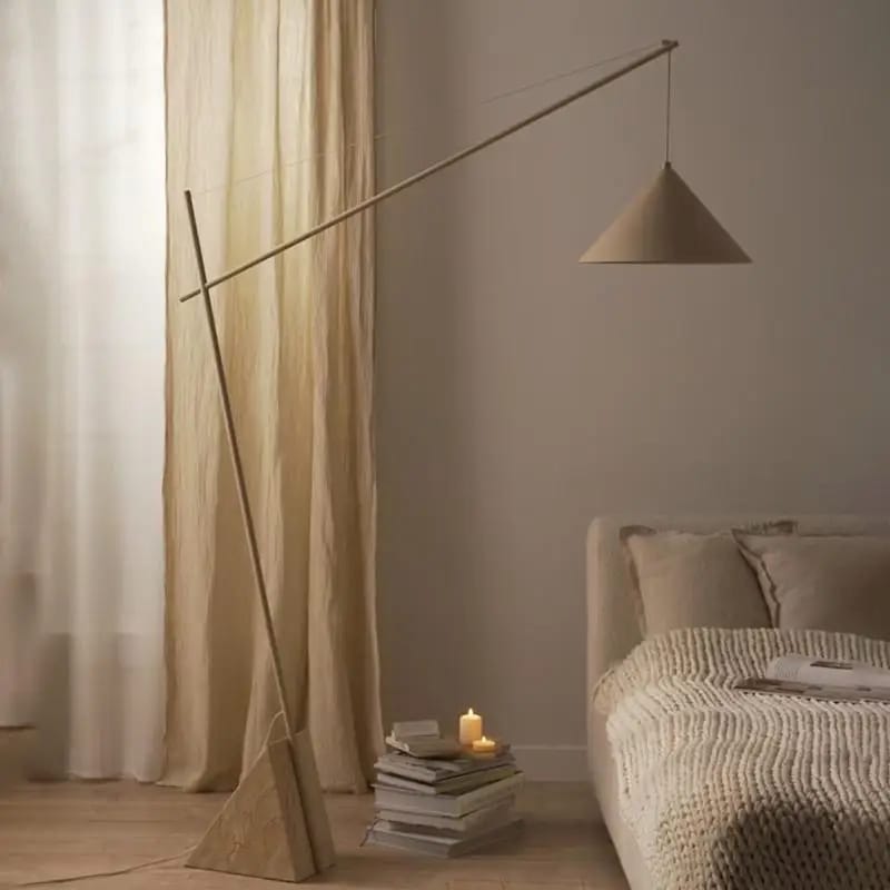 Reyna Reading Lamp with Travertine Base, Light Beige