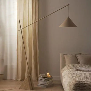 Reyna Reading Lamp with Travertine Base, Light Beige