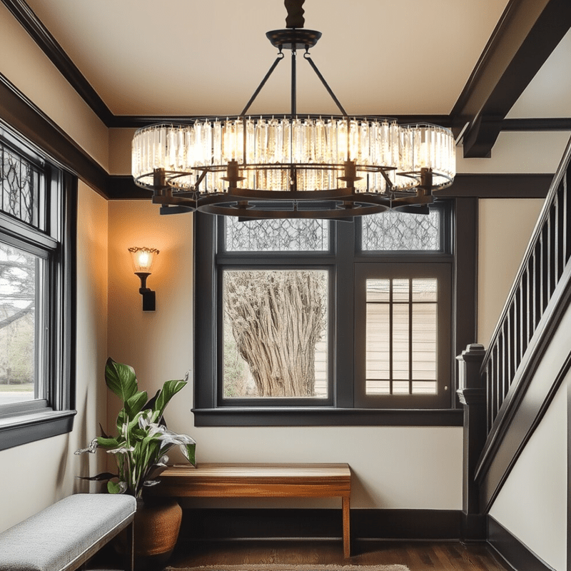 Round Shape Antique Black Industrial Crystal Chandelier