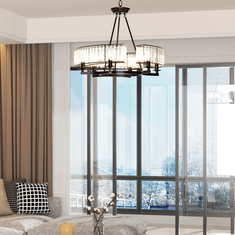 Round Shape Antique Black Industrial Crystal Chandelier