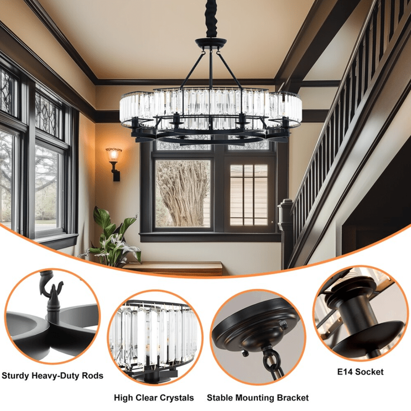 Round Shape Antique Black Industrial Crystal Chandelier