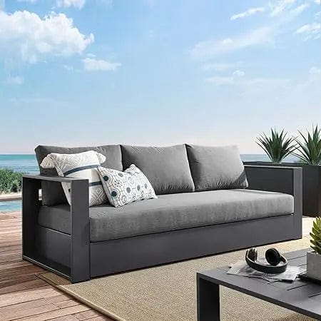 Sao Paulo - Outdoor Patio Aluminum Sofa with Cover, Grey and White