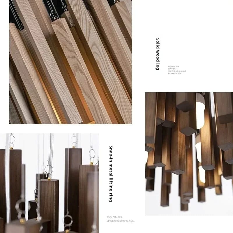 Collage of wooden and metal lamp fixtures with close-up details.