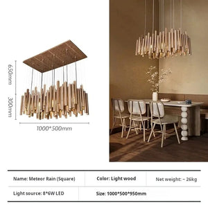 Solid Oak Wood-Armed Chandelier