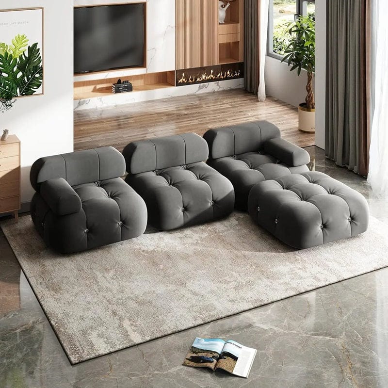 Vird - Modern L-Shaped 3 Seater Bubble Velvet Modular Convertible Sofa