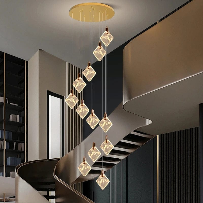 Vittoria - Modern Long  Spiral Crystal Chandelier in Gold for Staircases