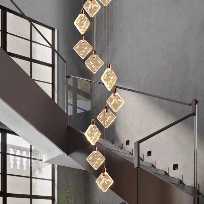 Vittoria - Modern Long  Spiral Crystal Chandelier in Gold for Staircases