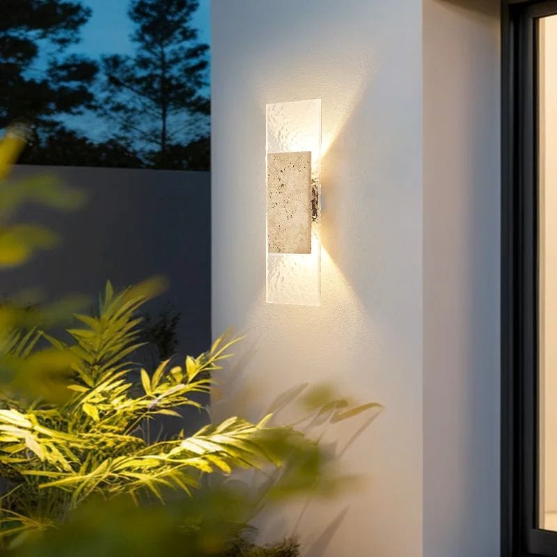 Waterproof Outdoor Wall Lamp Made of Natural Stone and Glass