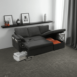 2-in-1 Sleeper Sofa Bed with Storage, USB & Cup Holder