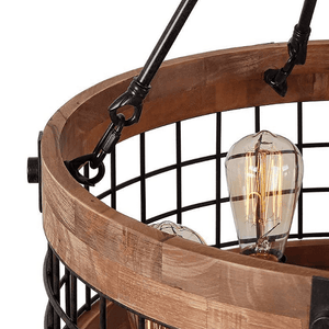 Ganeed - Round Wooden Chandelier Metal Pendant Five Lights Decorative | Bright & Plus.
