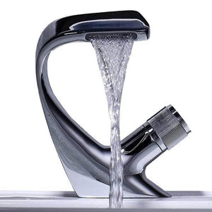 Annetta - Modern Chrome Plated Solid Brass Waterfall Spout Bathroom Faucet | Bright & Plus.