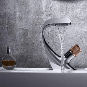 Annetta - Modern Chrome Plated Solid Brass Waterfall Spout Bathroom Faucet | Bright & Plus.