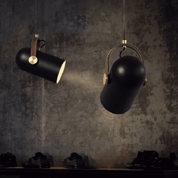 Black Spotlight Minimalist Leather Strap Pendant Light Modern Lighting