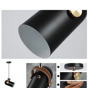 Black Spotlight Minimalist Leather Strap Pendant Light | Bright & Plus.