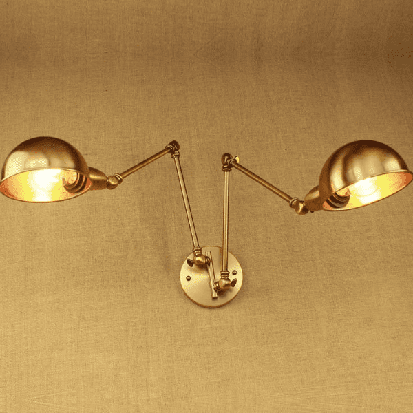 Brass Double Head Shade Industrial Wall Light | Bright & Plus.