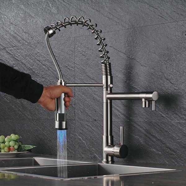 Carylon - LED Kitchen Spring Deck Mounted Faucet | Bright & Plus.