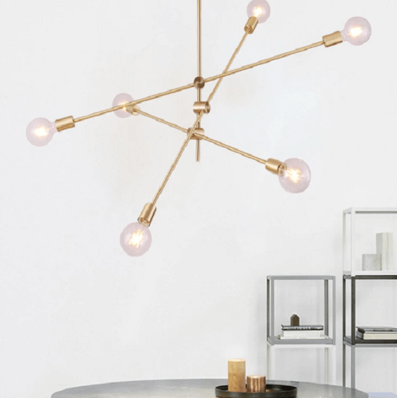 Circa Brass Mid century Pendant Light - 3 lines (6 heads) | Bright & Plus.