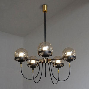 Dexter glass orb 5 head chandelier | Bright & Plus.