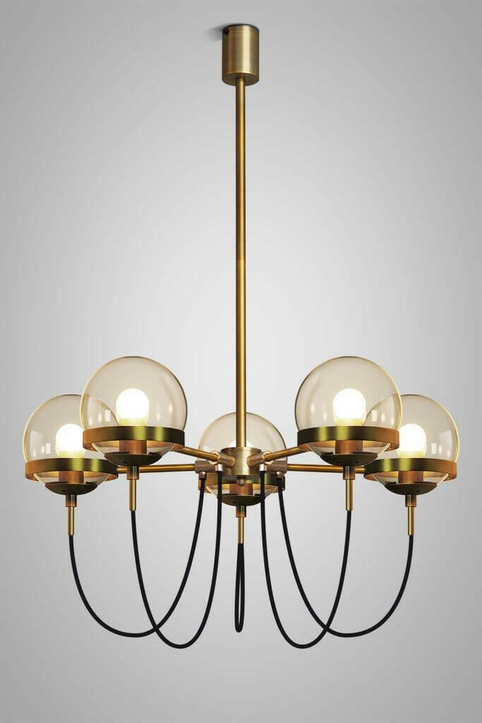 Dexter glass orb 5 head chandelier | Bright & Plus.