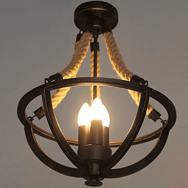 Frentty- Rustic Hemp Rope Iron Basket Antique with 3 Candle Lights | Bright & Plus.