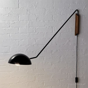 Hera - Retro Metal & Wood Wall Lamp with Plug
