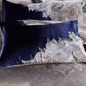 Impero Blue Silver Silk Cotton Jacquard Luxury Chinese Duvet Cover Set | Bright & Plus.