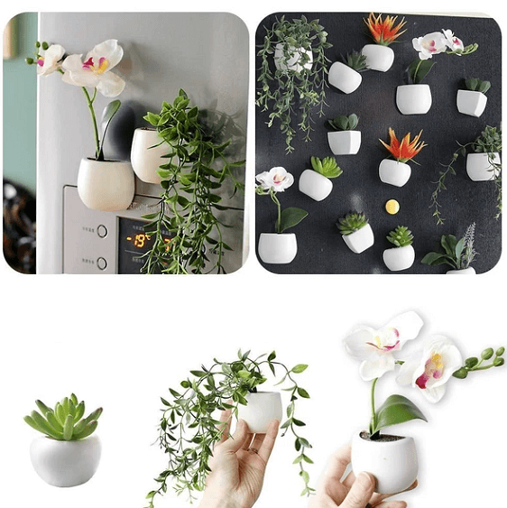 mini succulent magnet Succulent Plant Fridge Magnets Label Mini Bonsai Magnet Button Potted Simulation Plant Refrigerator Message Sticker Home Decor D