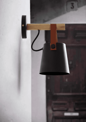 Nevra - Nora Leather Strap Wooden Wall Light