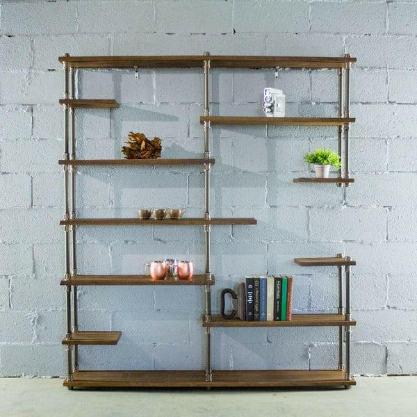Open Eleven Shelf Industrial Pipe Bookcase | Bright & Plus.