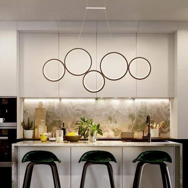 Modern LED APP Smart Celing Pendant Light Fixtures White copper Marbling  Ring Chandeliers Indoor Living Room hanging lighting