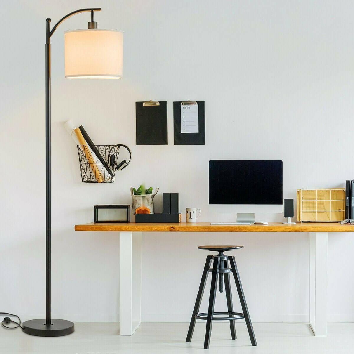 Standing Industrial Arc Light with Hanging Lamp Shade Bedroom | Bright & Plus.